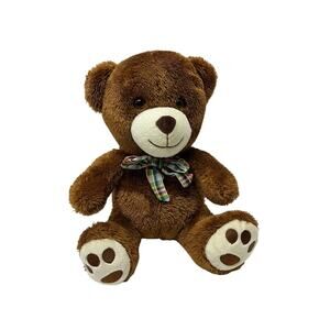 GO! GAMES "Bowtie Bear" Brown Stuffed Animal Plush Teddy Plaid Red Green Bow